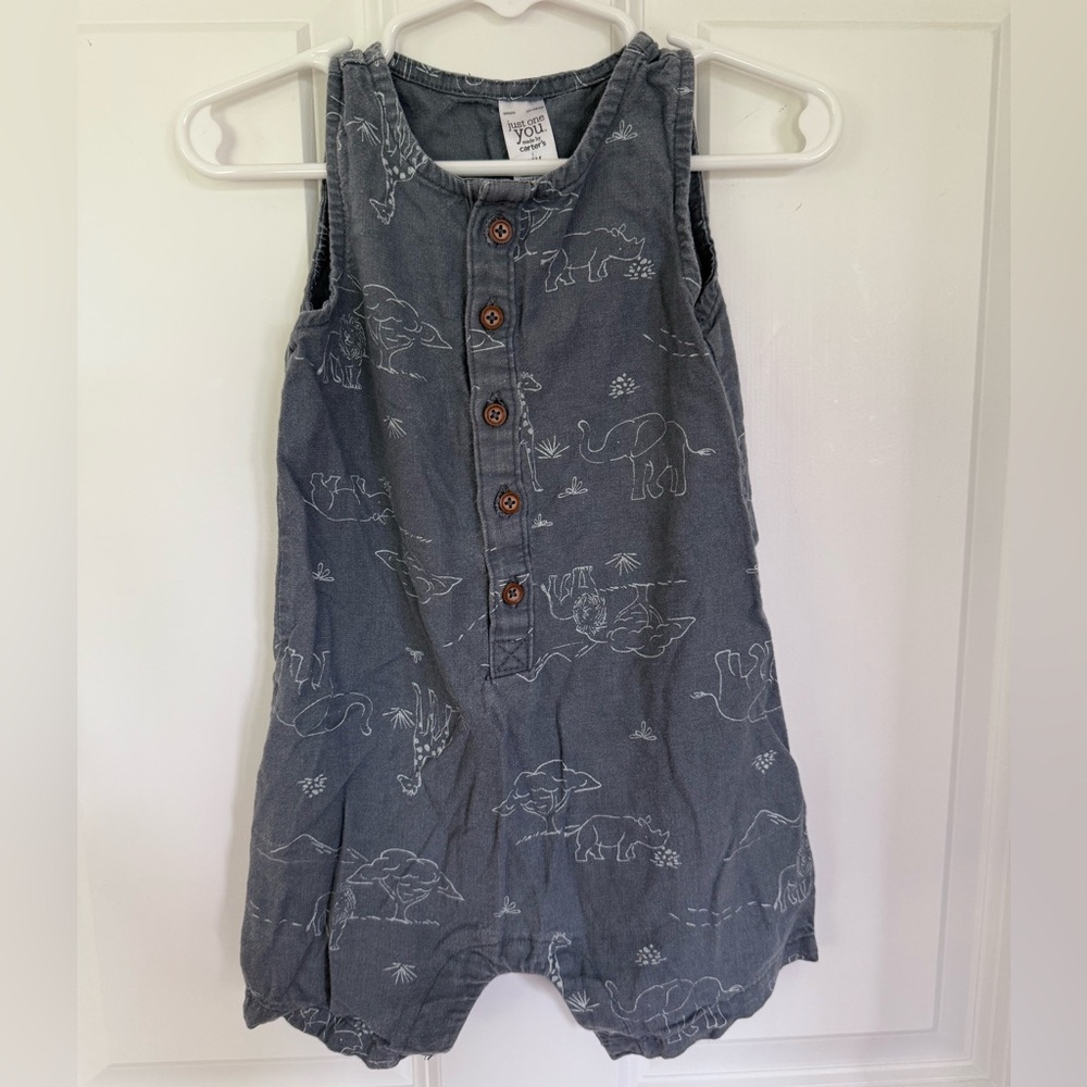 Carter's Gray Baby Summer Bodysuit with Cute Animal Print - Size 12-18 months